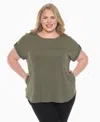 White Mark Plus Size Folded Short Sleeve Solid Top In Green