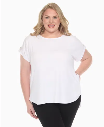 White Mark Plus Size Folded Short Sleeve Solid Top In White