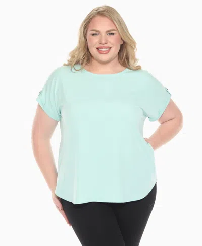 White Mark Plus Size Folded Short Sleeve Solid Top In Blue