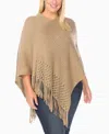 White Mark Plus Size Fringe Knit Pull Over Poncho In Brown