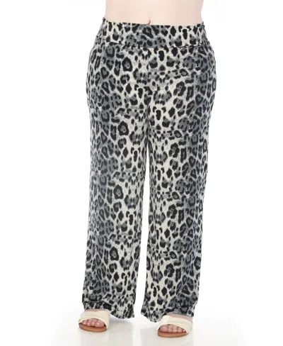 White Mark Plus Size High-waist Floral Wide-leg Pants In Black