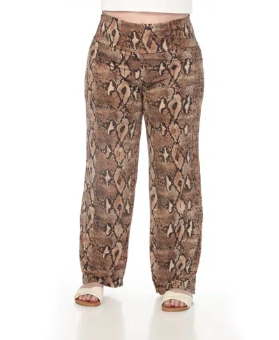 White Mark Plus Size High-waist Floral Wide-leg Pants In Brown