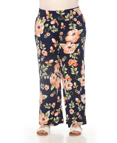 White Mark Plus Size High-waist Floral Wide-leg Pants In Orange