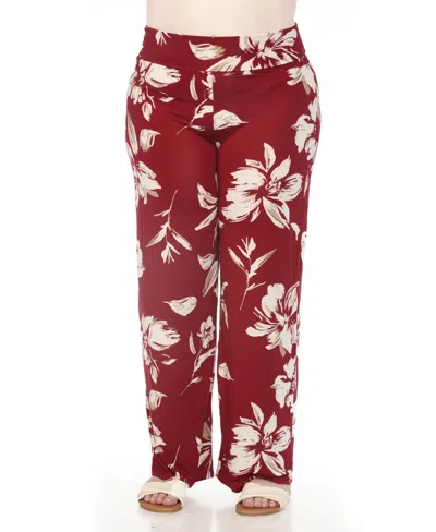White Mark Plus Size High-waist Floral Wide-leg Pants In Red