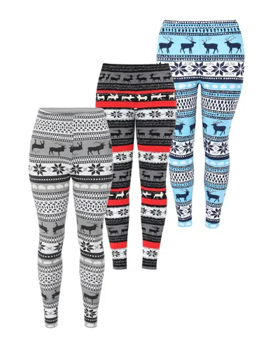 White Mark Plus Size Holiday Legging Pants, 3-pack In Animal Print