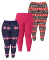 White Mark Plus Size Holiday Legging Pants, 3-pack In Multi