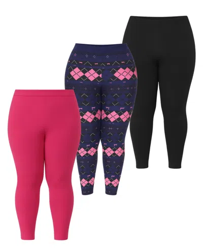 WHITE MARK PLUS SIZE HOLIDAY LEGGING PANTS, 3-PACK