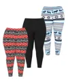 White Mark Plus Size Holiday Legging Pants, 3-pack In Multi