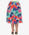 White Mark Plus Size Leaf Print Vintage Flared Midi Skirt In Red
