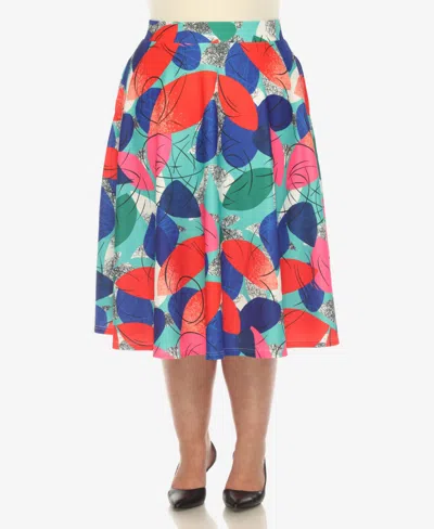 White Mark Plus Size Leaf Print Vintage Flared Midi Skirt In Red