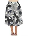 White Mark Plus Size Leaf Print Vintage Flared Midi Skirt In Navy