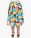 White Mark Plus Size Leaf Print Vintage Flared Midi Skirt In Yellow