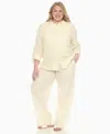 White Mark Plus Size Long Sleeve Button Down Cotton Gauze Set In White