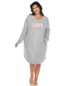 White Mark Plus Size Long Sleeve Sleepshirt In Denim Blue