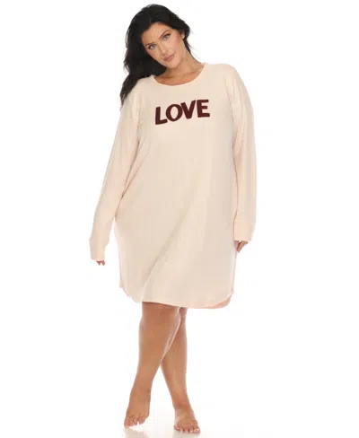 White Mark Plus Size Long Sleeve Sleepshirt In Pink