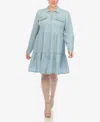 WHITE MARK PLUS SIZE LONG SLEEVE TIERED MIDI SHIRT DRESS