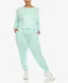 White Mark Plus Size Lounge Set, 2-piece In Blue
