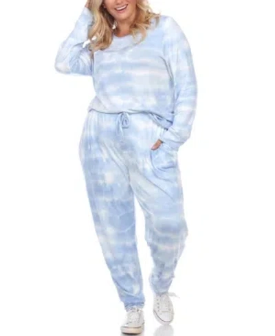 White Mark Plus Size Lounge Set, 2-piece In Blue