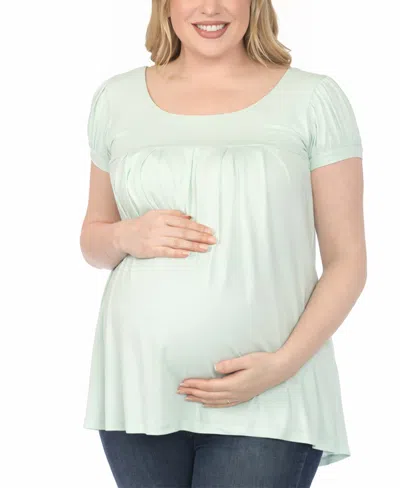 White Mark Plus Size Maternity Short-sleeve Empire-waist Tunic Top In Green