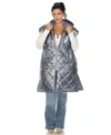 White Mark Plus Size Metallic Puffer Vest Jacket In Metallic Denim