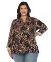 White Mark Plus Size Paisley Button Front Tunic Top In Black