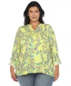 White Mark Plus Size Paisley Button Front Tunic Top In Lime