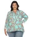 White Mark Plus Size Paisley Button Front Tunic Top In Mint