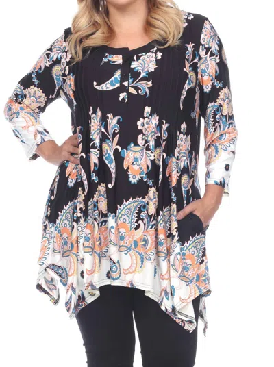 White Mark Plus Size Paisley Scoop Neck Tunic Top With Pockets In Multi