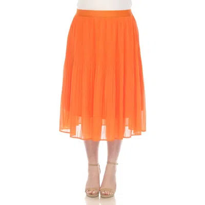 White Mark Plus Size Pleated Chiffon Midi Skirt In Orange