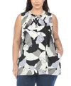 White Mark Plus Size Pleated Front Sleeveless Tunic Top In Navy Gray