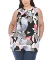 White Mark Plus Size Pleated Front Sleeveless Tunic Top In Pink