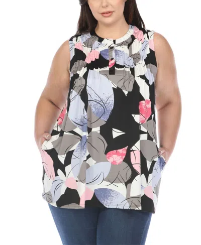White Mark Plus Size Pleated Front Sleeveless Tunic Top In Pink