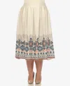 White Mark Plus Size Pleated Skirt With Border Print In Beige