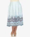 White Mark Plus Size Pleated Skirt With Border Print In Blue