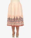 White Mark Plus Size Pleated Skirt With Border Print In Orange