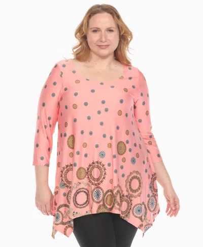 White Mark Plus Size Printed Flowy Hem Swing Top