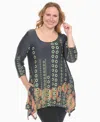 White Mark Plus Size Printed Flowy Hem Swing Top