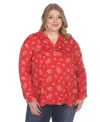 White Mark Plus Size Printed Long-sleeve Button-front Top In Red