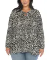 White Mark Plus Size Printed Peasant Knit Blouse In Black White