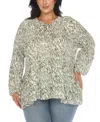 White Mark Plus Size Printed Peasant Knit Blouse In White Olive