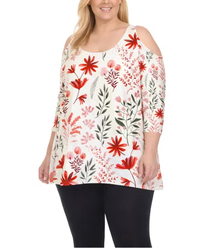 White Mark Plus Size Printed Relaxed-fit Tunic Top In Brown