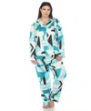 White Mark Plus Size Printed Satin Pajama Set In Teal