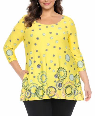 White Mark Plus Size Printed Sleeve Flowy Tunic Top In Neutral