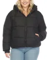 White Mark Plus Size Quilted Puffer Crop Jacket With Hood In Black