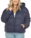White Mark Plus Size Quilted Puffer Crop Jacket With Hood In Blue