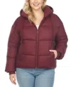 White Mark Plus Size Quilted Puffer Crop Jacket With Hood In Red