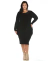 White Mark Plus Size Rib Midi Sweater Dress In Black