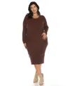 White Mark Plus Size Rib Midi Sweater Dress In Brown