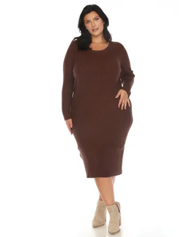 White Mark Plus Size Rib Midi Sweater Dress In Brown