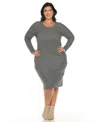 White Mark Plus Size Rib Midi Sweater Dress In Charcoal